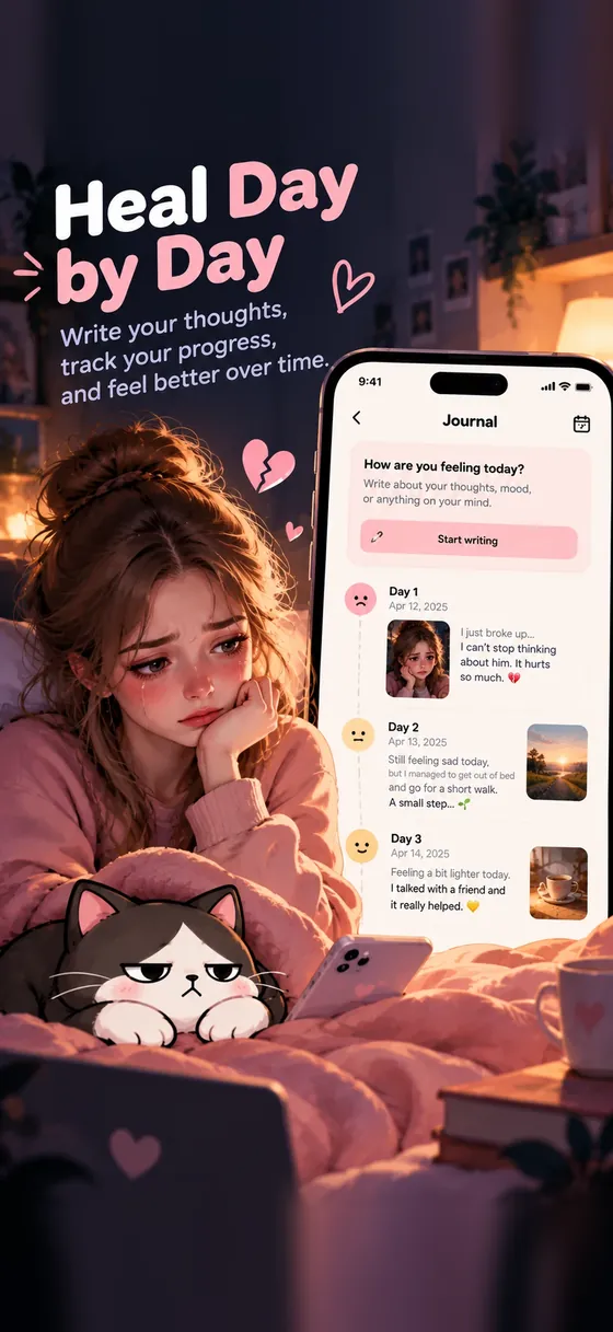 The OverYou journal, with short daily entries about how each day felt