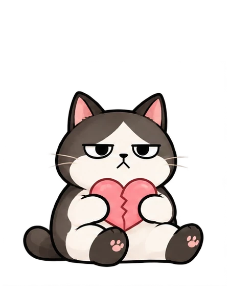 Mochi, a grumpy cat hugging a broken heart
